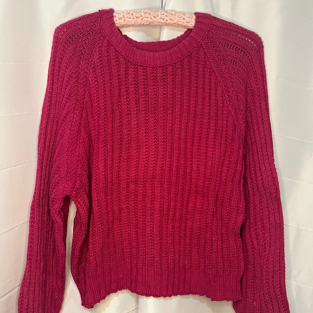 VTG 80s Across America Chunky Knit Women 2X Sweater Fuscia long sleeve